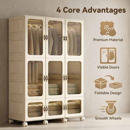 Portable Transparent Wardrobe Closet StorageOrganizer for Clothes Folding Plastic Wardrobewith Magnetic Door and Easy Assembly climavate