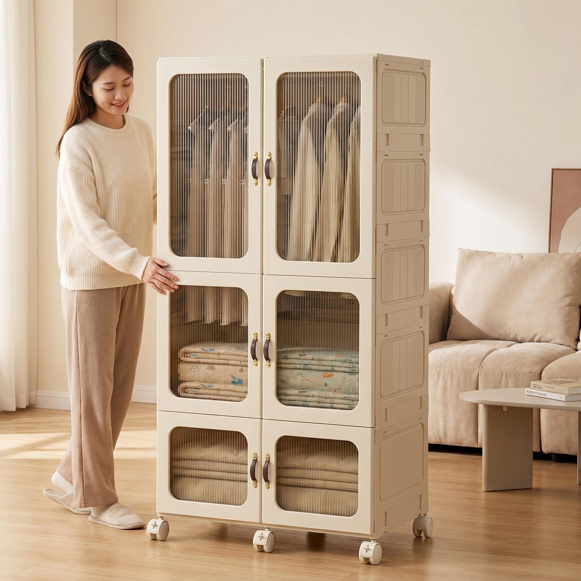 Portable Transparent Wardrobe Closet StorageOrganizer for Clothes Folding Plastic Wardrobewith Magnetic Door and Easy Assembly climavate