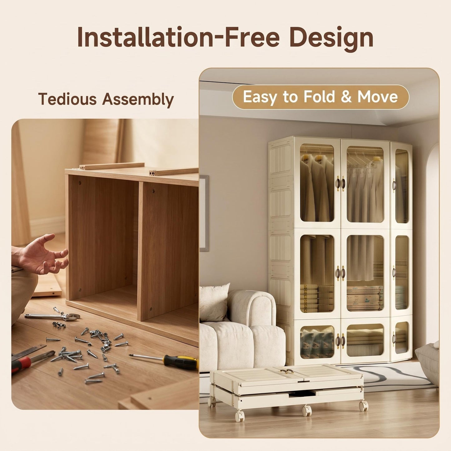 Portable Transparent Wardrobe Closet StorageOrganizer for Clothes Folding Plastic Wardrobewith Magnetic Door and Easy Assembly climavate